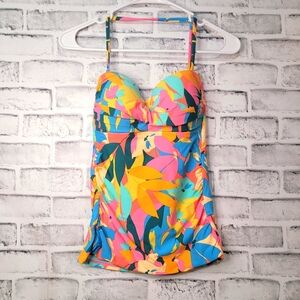 NWOT Anne Cole Liz Floral Ruched Tankini Top Size Small